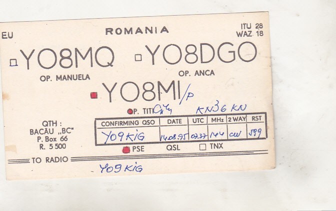 bnk cp Romania - QSL - Bacau 1995