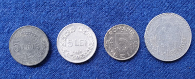 Lot 4 monede valoare de 5 Lei - perioade diferite regalitate comunism republica foto