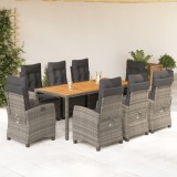 VidaXL Set mobilier grădină cu perne, 9 piese, gri, poliratan