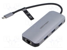 Hub USB 3.0 VENTION 6 porturi gri aluminiu USB-C HDMI RJ45 PnP