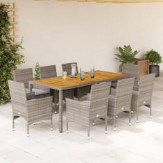 vidaXL Set mobilier grădină cu perne 9 piese gri poliratan/lemn acacia