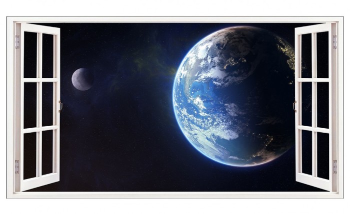Sticker decorativ, fereastra 3D, Planeta, 85 cm, 1039STK