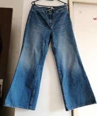Blugi H&amp;M denim croaiala larga, talie &icirc;naltă, damă material gros iarna