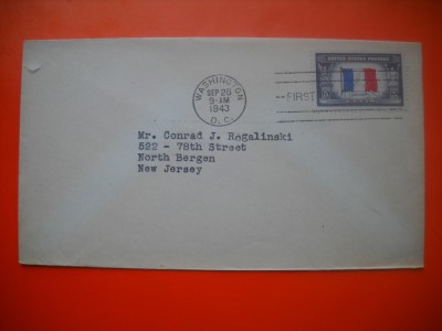 HOPCT PLIC S FDC NR 762 FRANTA - DRAPEL -1943 -SUA -CIRCULAT foto