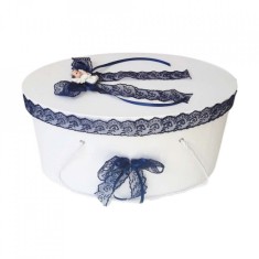 Cutie trusou botez dantela bleumarin si ingeras, Denikos&reg; 384