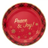 Farfurii Carton Peace &amp; Joy, 18cm, Set 6 Buc, Culoare Roșu și Auriu