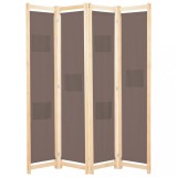 Paravan cameră vidaXL, 4 panouri, maro, 160x170x4 cm, textil, pliabil