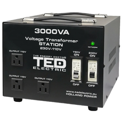Transformator de tensiune, Convertor de la 220V la 110V si Reversibil 3000VA 2400W cu Carcasa si Regleta, TED Electric foto