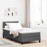 Pat cu arcuri și saltea Gri &icirc;nchis 100x200 cm din țesătură