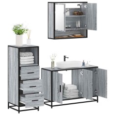 Set mobilier de baie, 3 piese, gri sonoma, lemn prelucrat foto