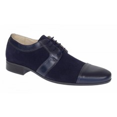 Pantofi barbati eleganti din piele naturala intoarsa cu piele box Bleumarin 1006BLM