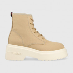 Tommy Jeans tenisi LACE UP FESTIV BOOTS femei, culoarea bej, EN0EN02133