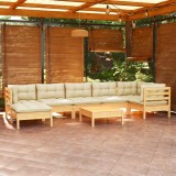 VidaXL Set mobilier de grădină cu perne crem, 8 piese, lemn masiv pin