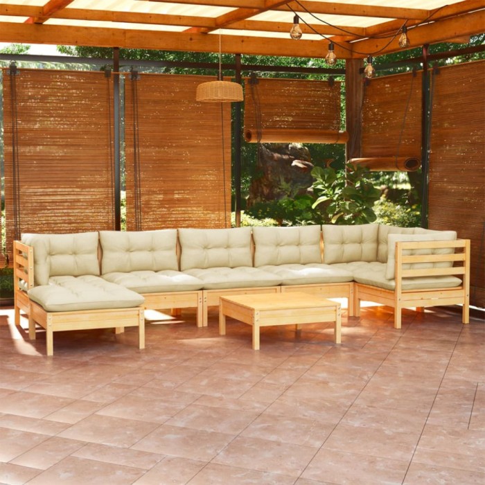 vidaXL Set mobilier de grădină cu perne crem, 8 piese, lemn masiv pin 3096556