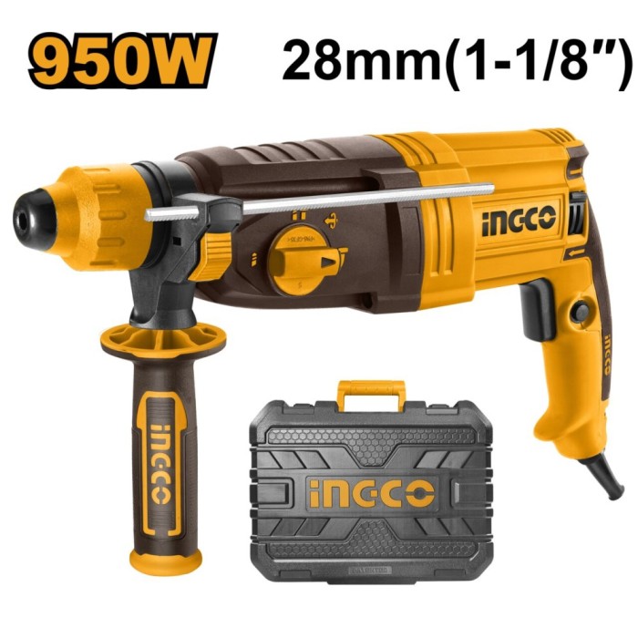 Ciocan rotopercutor sds 950 w, 2,5 j, pentru daltuire si gaurire in beton - Ingco RGH9528
