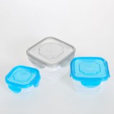 Set 3 caserole plastic cu capac colorat