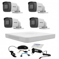 Kit supraveghere video 5 MP Hikvision Turbo HD cu 4 camere si cadou cablu HDMI, vizualizare pe telefon mobil SafetyGuard Surveillance foto