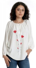 Bluza Dama cu Maneca Lunga, Ampla, Alba cu pictura realizata manual - XL foto
