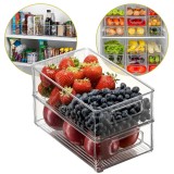 Cumpara ieftin Set Cutii de depozitare Koken, pentru frigider, birou, pot fi si suprapuse, transparente, 25,5x15x7,5 cm - 2 x Cutii