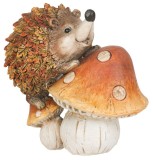 Decoratiune ceramica arici pe ciuperca MagicHome Nature, 12,5x8x12 cm