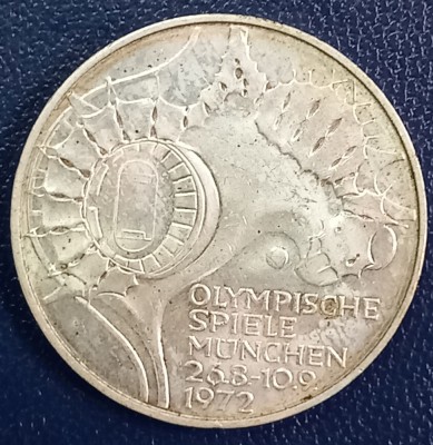 (A1049) MONEDA DIN ARGINT GERMANIA - 10 MARK 1972, LIT. D, OLIMPIADA DE LA MUNCHEN foto