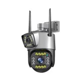 Camera supraveghere dubla, IP wireless, 2 lentile comunicare bidirectional, cu aplicatie pentru Android, IOS si PC, gri/negru