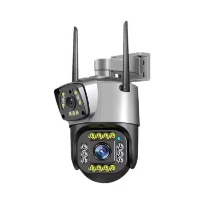 Camera supraveghere dubla, IP wireless, 2 lentile comunicare bidirectional, cu aplicatie pentru Android, IOS si PC, gri/negru foto