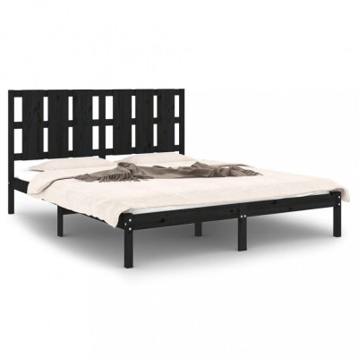 Cadru de pat King Size 5FT, negru, 150x200 cm, lemn masiv foto