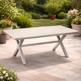 Masa pentru gradina, cadru aluminiu, blat polywood cu aspect de lemn, 180x100x75 cm, bej Household NewTrend