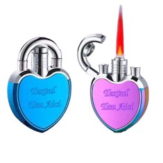 Bricheta Metalica in Forma de Inima, Personalizata cu Textul Tau, Antivant, Reincarcabila cu Gaz, Fade, 6 cm