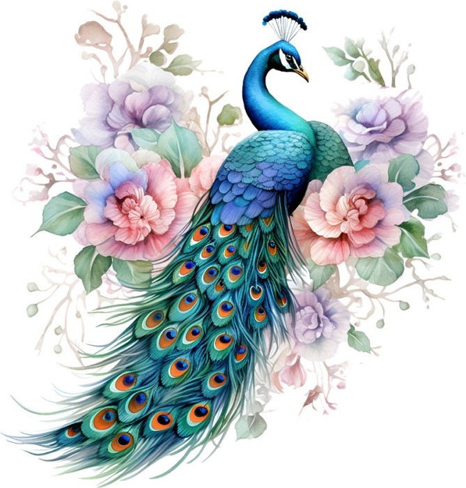 Sticker decorativ, Paun, Turcoaz, 62 cm, 1345STK-4