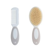 Set ingrijire cu pieptene si perie extra moale pentru bebelusi din material netoxic, 0% BPA, Crem