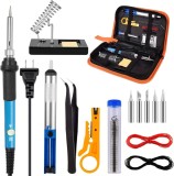 Set Profesional 15 Piese pentru Lipire &ndash; Pistol de Lipit, Suport cu Arc, Varfuri Interschimbabile, Pompa cositor, Penseta si Accesorii Complete in Hus