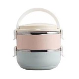 Set caserole alimentare, lunch box cu 2 recipiente din oțel inoxidabil, capacitate 1400 ml, prevăzut cu m&acirc;ner și valvă de aerisire, &icirc;nchidere ermetică