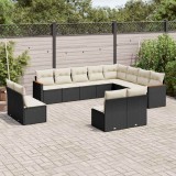VidaXL Set canapele de grădină, 12 piese, cu perne, negru, poliratan 3258871