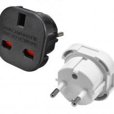 Adaptor priza UK Anglia la Europa, Active SLIM, cu impamantare, alb/ negru, pentru stecher UK