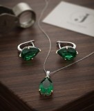 Cumpara ieftin Set din Argint 925 , zEmerald Teardrop, - Colier E i Cercei cu Zirconiu Verde Smarald