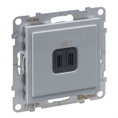 Priza USB tip C dubla 5V 15W Legrand Suno aluminiu 721331 foto