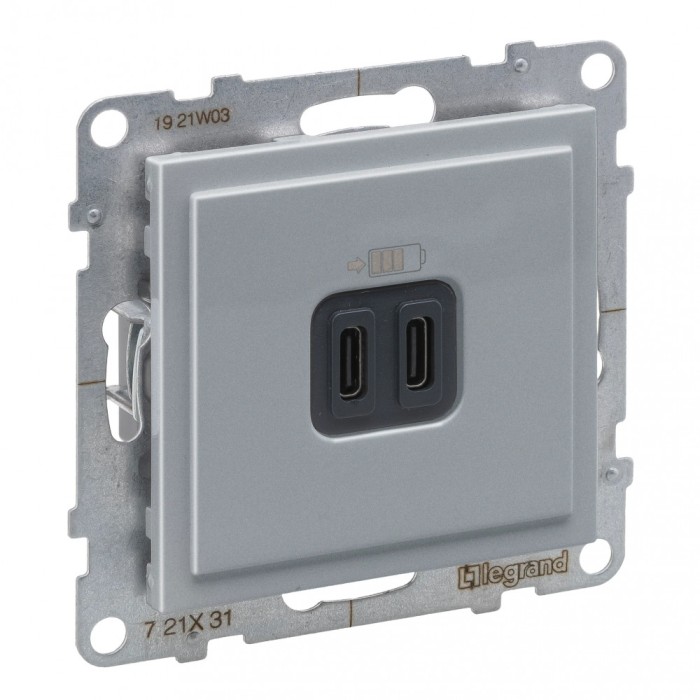 Priza USB tip C dubla 5V 15W Legrand Suno aluminiu 721331
