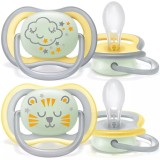 Set 2 suzete Philips-Avent SCF376/01, ultra air pacifier 18+ luni, Ortodontice, fara BPA, fosforescente, Tigru/Nor