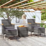 VidaXL Set mobilier bistro, 5 piese, gri, poliratan și lemn acacia