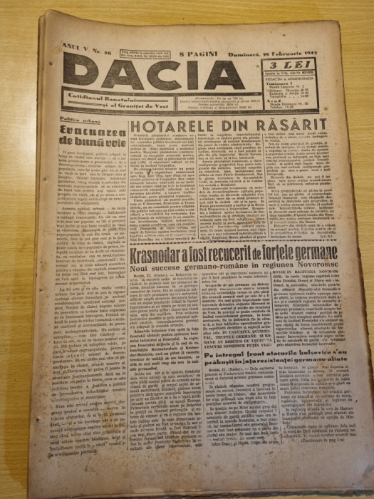 Dacia 28 februarie 1943-stiri al 2-lea razboi mondial,beius,lugoj,resita,gandhi