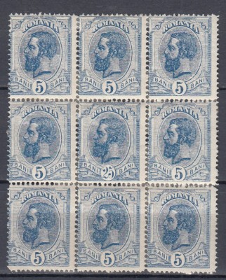 ROMANIA1893 LP 51h CAROL I SPIC DE GRAU FILIGRAN PR EROARE 25 B+5B IN BLOC DE 9 foto