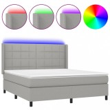 Cumpara ieftin Pat cu arcuri, saltea si LED, gri deschis, 160x200 cm, textil