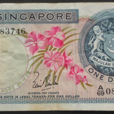 Bancnota EXOTICA 1 DOLLAR - SINGAPORE, anul 1969 *cod 452