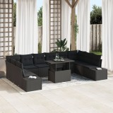 Gossi set de canapea pentru gradina , 11 piese, cu perne, ratan negru