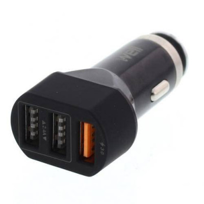 Alimentator USB bricheta auto Quick Charge 3 iesiri 28W negru Well foto