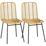 HOMCOM Set de 2 scaune de dining design boem din rășină impletită și picioare metal 44 x 58 x 85 cm galben | Aosom Romania