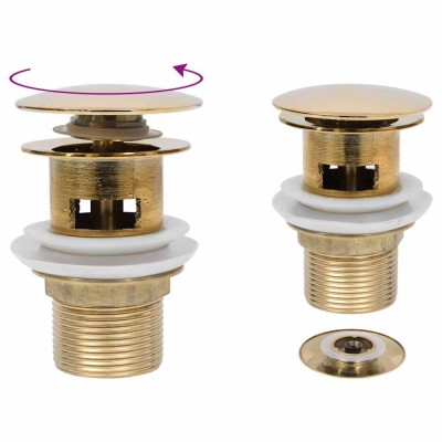 vidaXL Ventil scurgere push, funcție de preaplin, auriu 6,4x6,4x9,1 cm foto