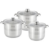 Set de oale din otel inoxidabil cu capace din sticla 5/7/9 Handy KitchenServ, Perfect Home